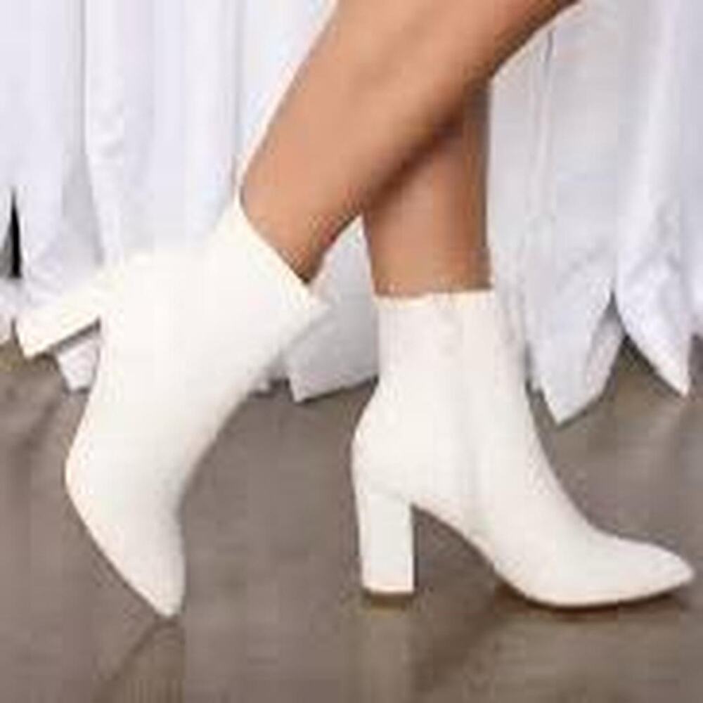 White block heel ankle boots